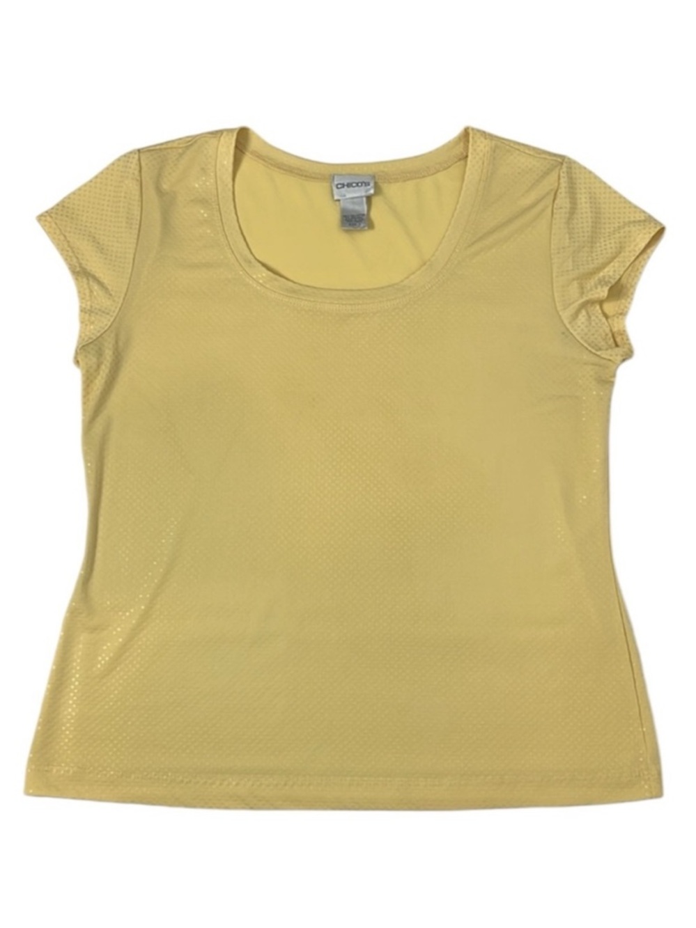 CHICO’S Shimmer Dot Yellow Cap Sleeve Top Size 1 (Medium)